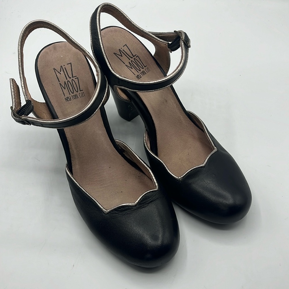 Miz Mooz Black & Silver Heels gorgeous retro scalloped vamp and metallic accents